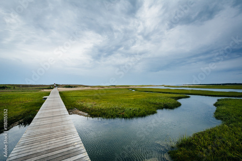 The Sandwich Boardwalk and a wetland, in Sandwich, Cape Cod, Mas