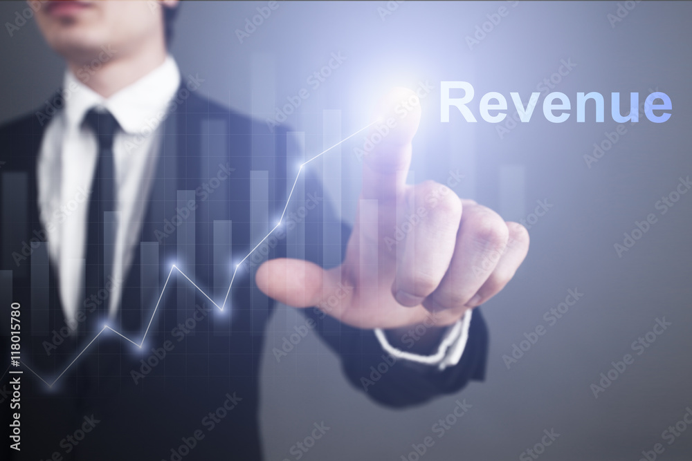 Businessman is pressing on the virtual screen and selecting Businessman is pressing on the virtual screen and selecting