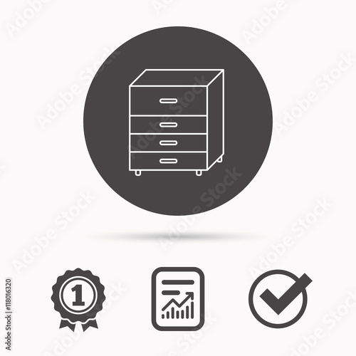 Chest of drawers icon. Interior commode sign.