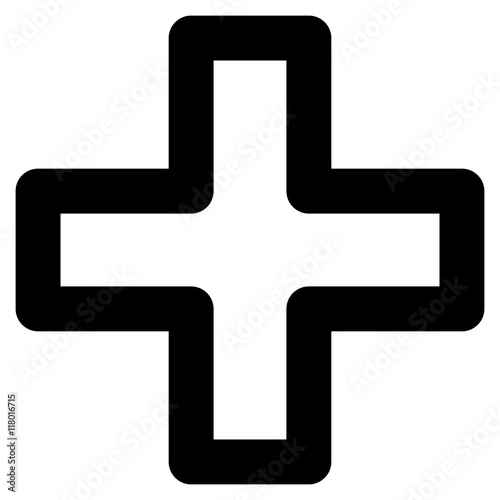 Plus vector icon. Style is outline flat icon symbol, black color, white background.