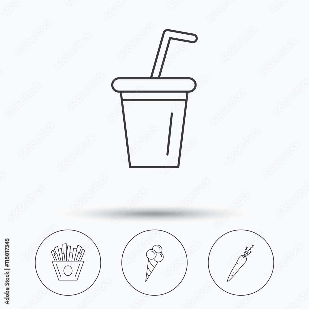 Chips fries, ice cream and soft drink icons. Chips fries, ice cream and soft drink icons.