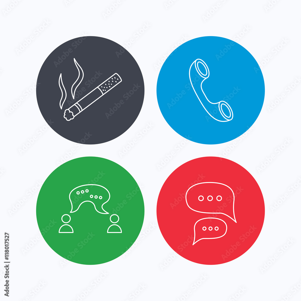 Smoking, chat and phone call icons.