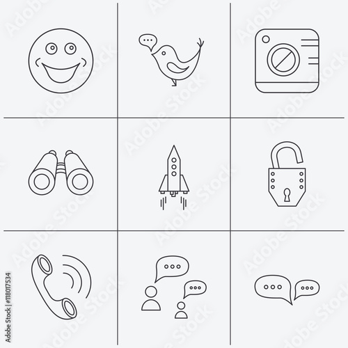 Phone call, chat speech bubble and photo icons.