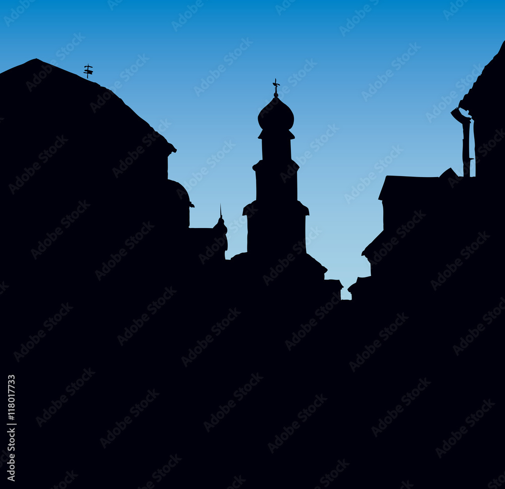 Vector cityscape. Architectural complex of old city
