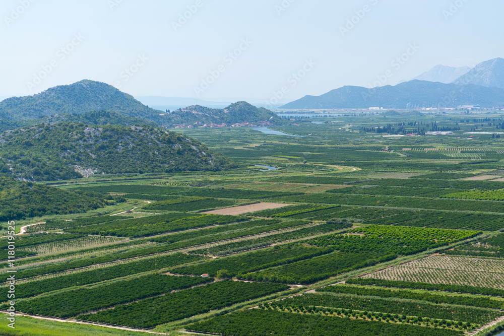 aerial view of beautiful Neretva valley in southern Croatia.