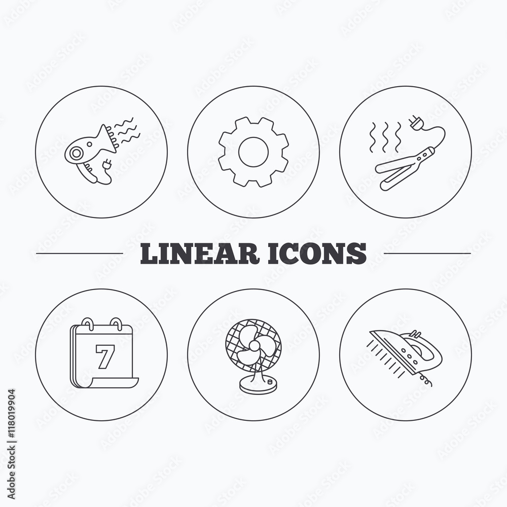 Steam ironing, curling iron and hairdryer icons.