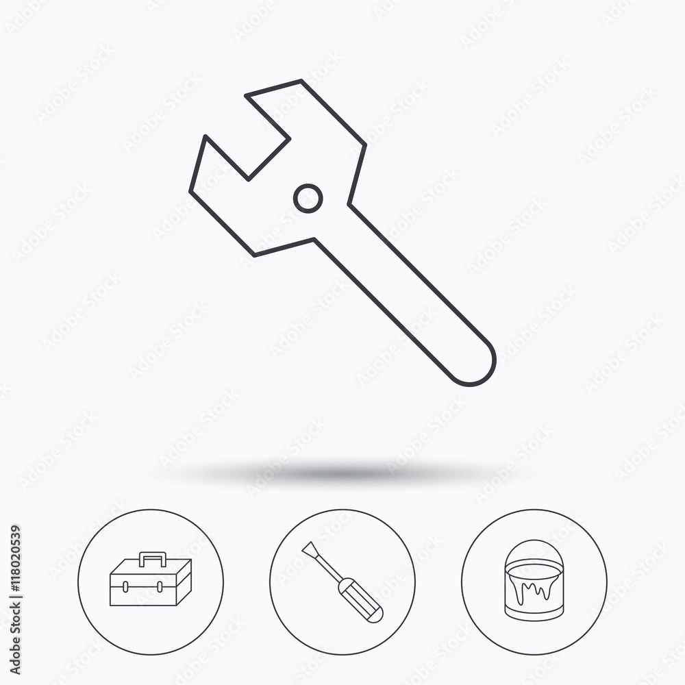 Wrench key, screwdriver and paint bucket icons. Wrench key, screwdriver and paint bucket icons.