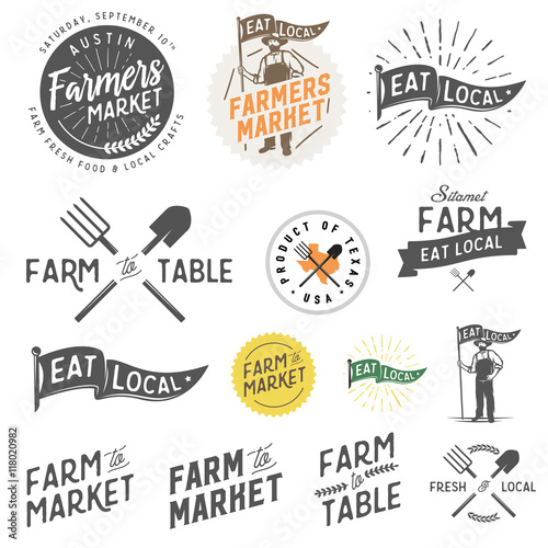 Vintage farm and farmers market labels, badges, emblems and design elements