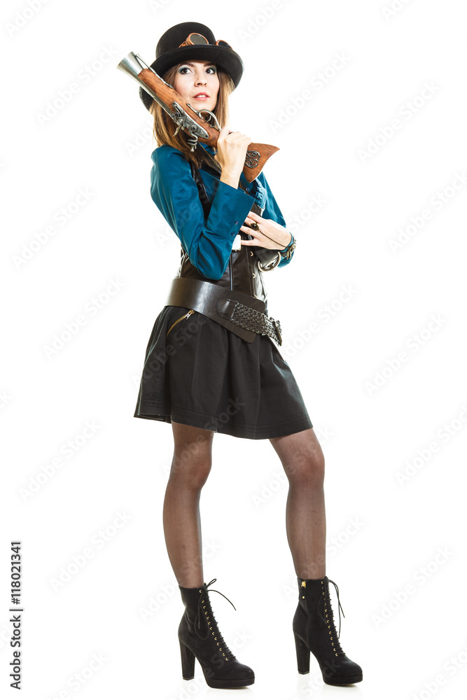Steampunk girl with rifle. Steampunk girl with rifle.