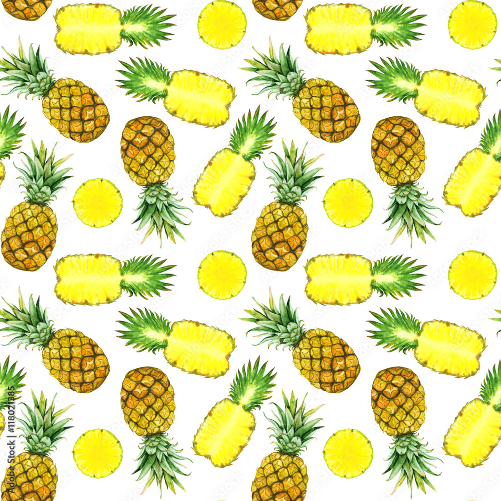 hand drawn watercolor pineapples