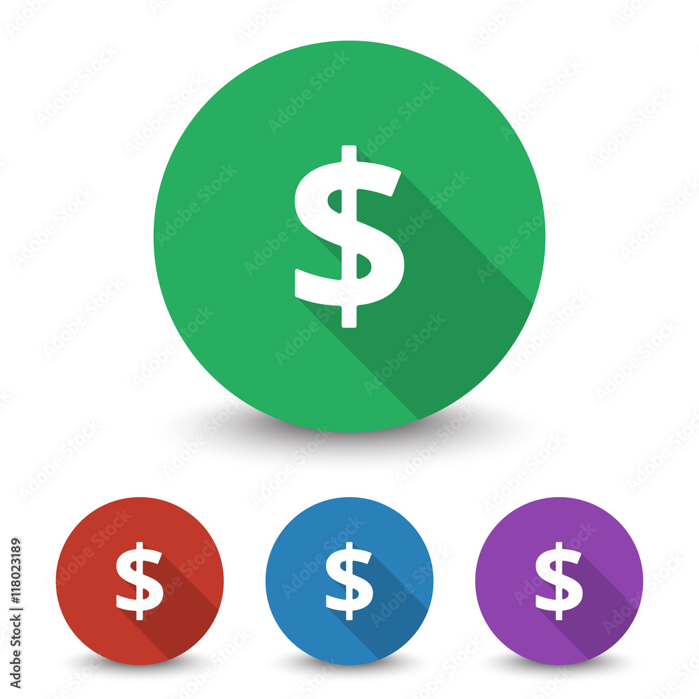 White Dollar icon in different colors set White Dollar icon in different colors set