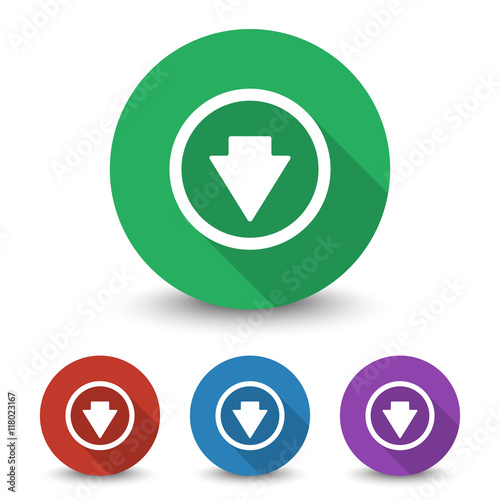 White Arrow Down icon in different colors set