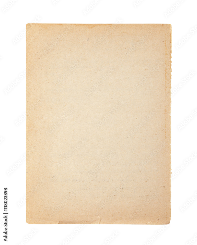 Old and dirty sheet of paper isolated on white with clipping path