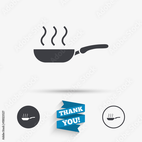 Frying pan sign icon. Fry or roast food symbol.