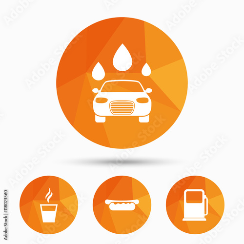 Petrol or Gas station services icons. Car wash.