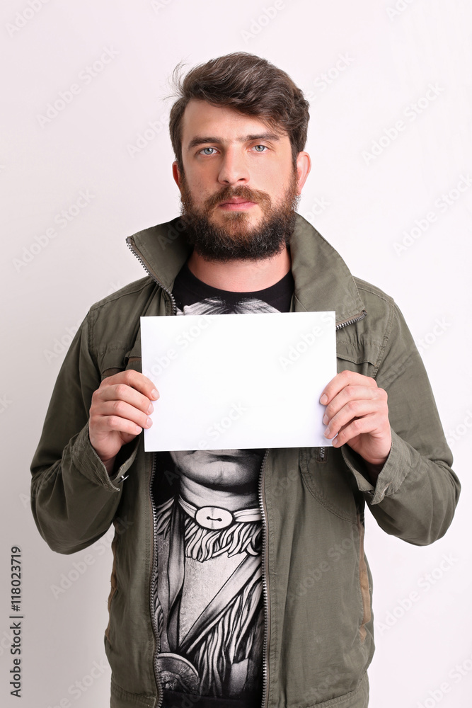 Man with paper. Close up. White Man with paper. Close up. White