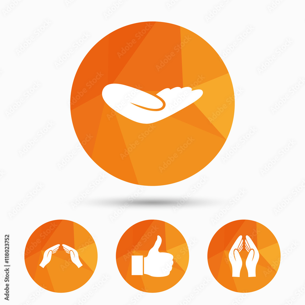 Hand icons. Like thumb up and insurance symbols. Hand icons. Like thumb up and insurance symbols.