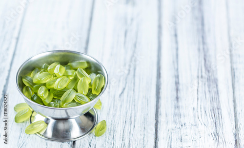 Portion of gummy candy (with lime taste)