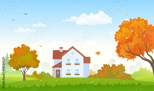 Autumn suburban house