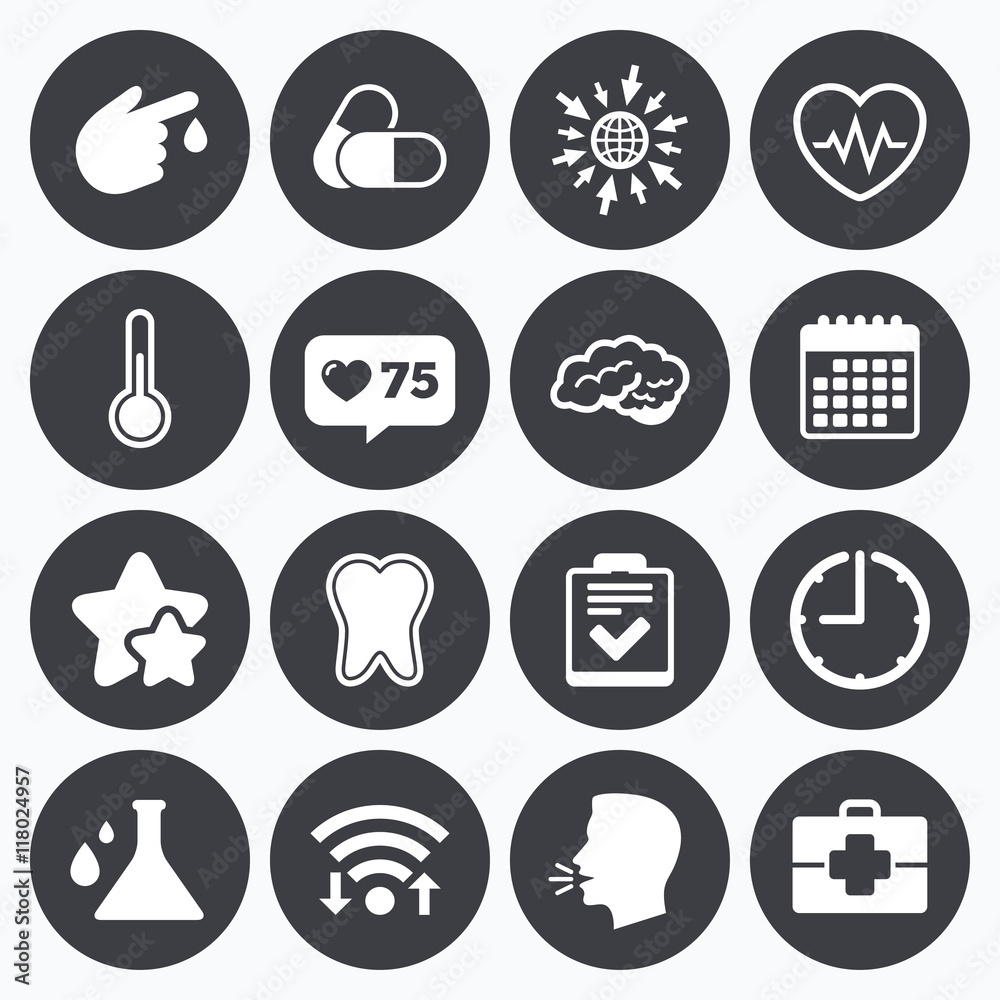 Medicine, healthcare and diagnosis icons.