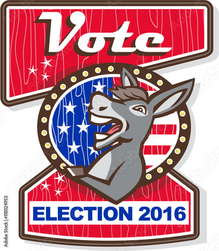 Vote Election 2016 Democrat Donkey Mascot Cartoon