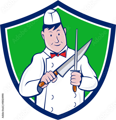 Butcher Sharpening Knife Crest Cartoon