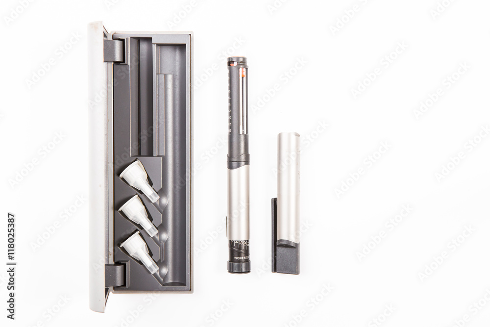 Insulin pen with hard case on white background Insulin pen with hard case on white background