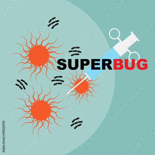 superbugs various bacteria and microbes cartoon vector illustration with word (superbug).