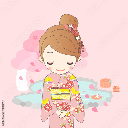 japanese girl with hot spring
