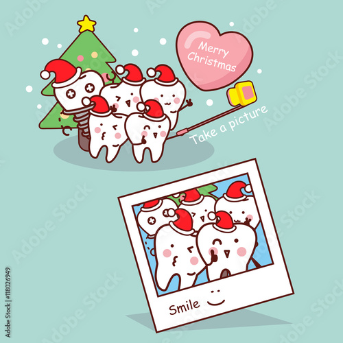 Happy cartoon tooth are selfie