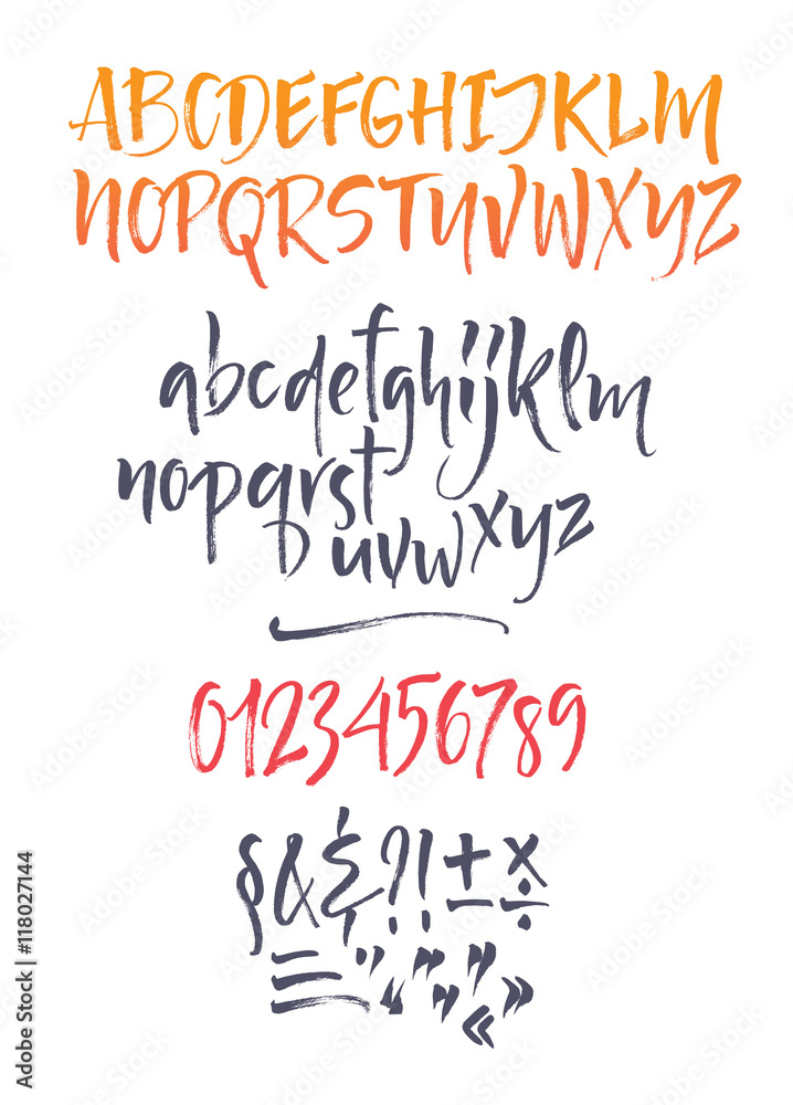 Fototapeta premium Vector calligraphic alphabet written with soft brush. Hand drawn letters.
