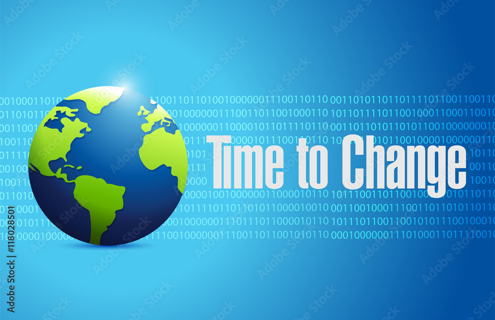 time to change binary globe sign concept time to change binary globe sign concept