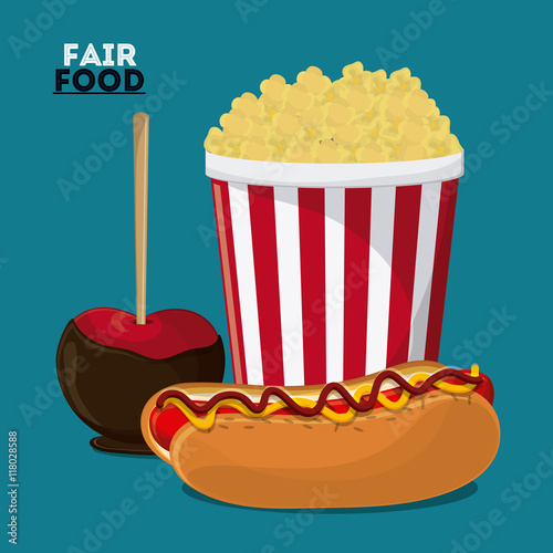 hot dog apple pop corn fair food snack carnival festival icon. Colorfull illustration. Vector graphic