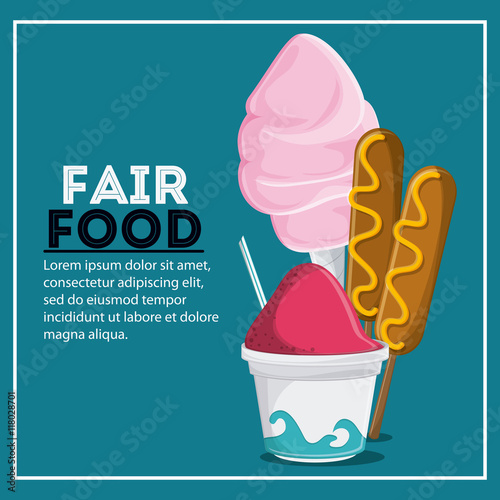 corn dog ice cream cotton candy fair food snack carnival festival icon. Colorfull illustration. Vector graphic
