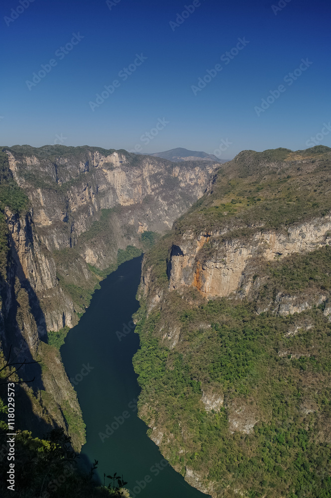 Panorama of Sumidero Canyon from viewpoint. Near Tuxtla Gutierrez in Chiapas, Mexico