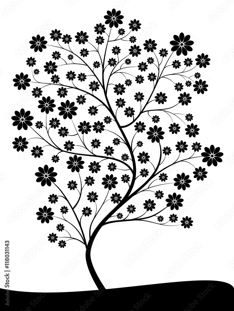 Fototapeta premium Black and white flowering plant vector