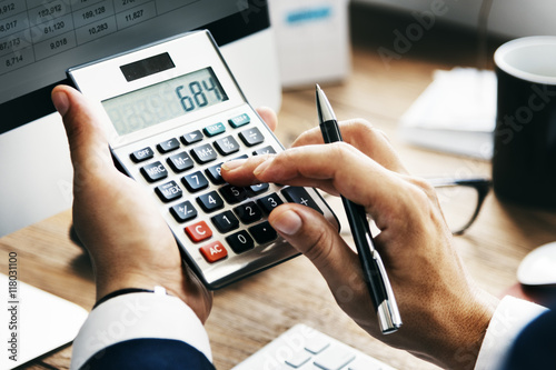 Calculate Balance Financial Accounting profit Debt Concept photo