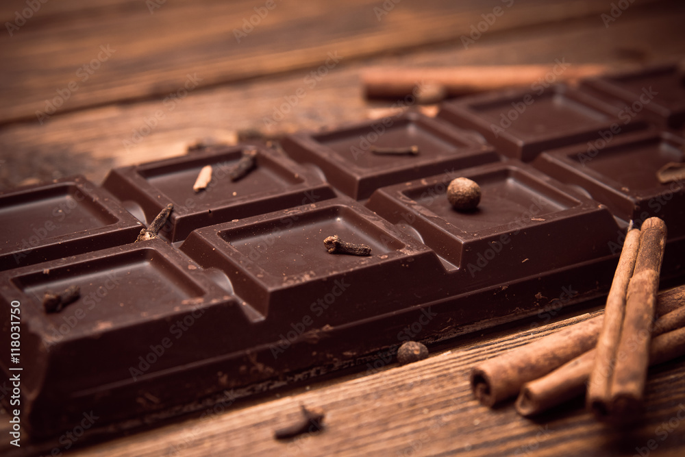 Chocolate bar and spices Chocolate bar and spices