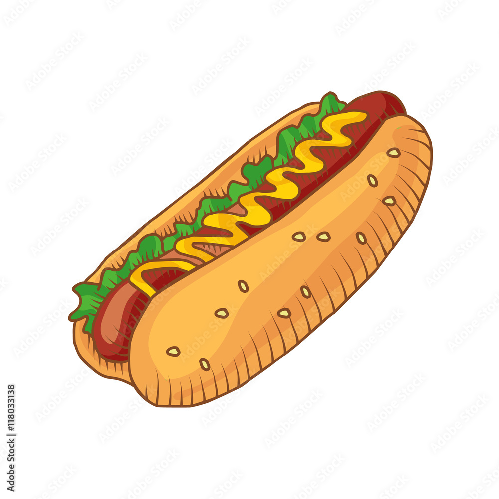 Vector hotdog with mustard. Isolated Vector hotdog with mustard. Isolated