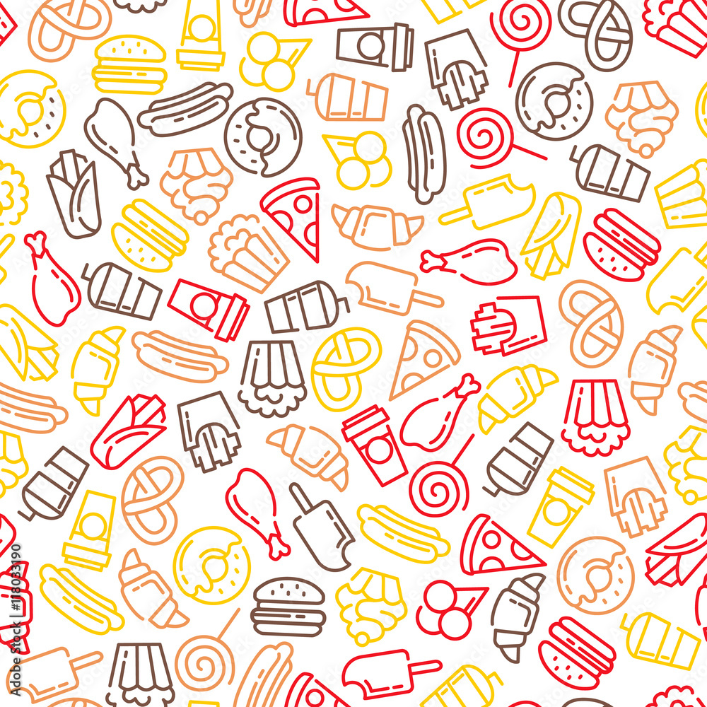 Fast food menu. Set of cartoon vector seamless pattern. Fast food menu. Set of cartoon vector seamless pattern.