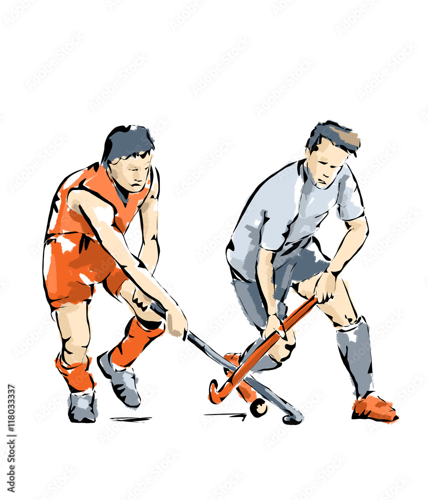 Illustrazione di giocatori di Hockey su prato durante una competizione Illustrazione di giocatori di Hockey su prato durante una competizione