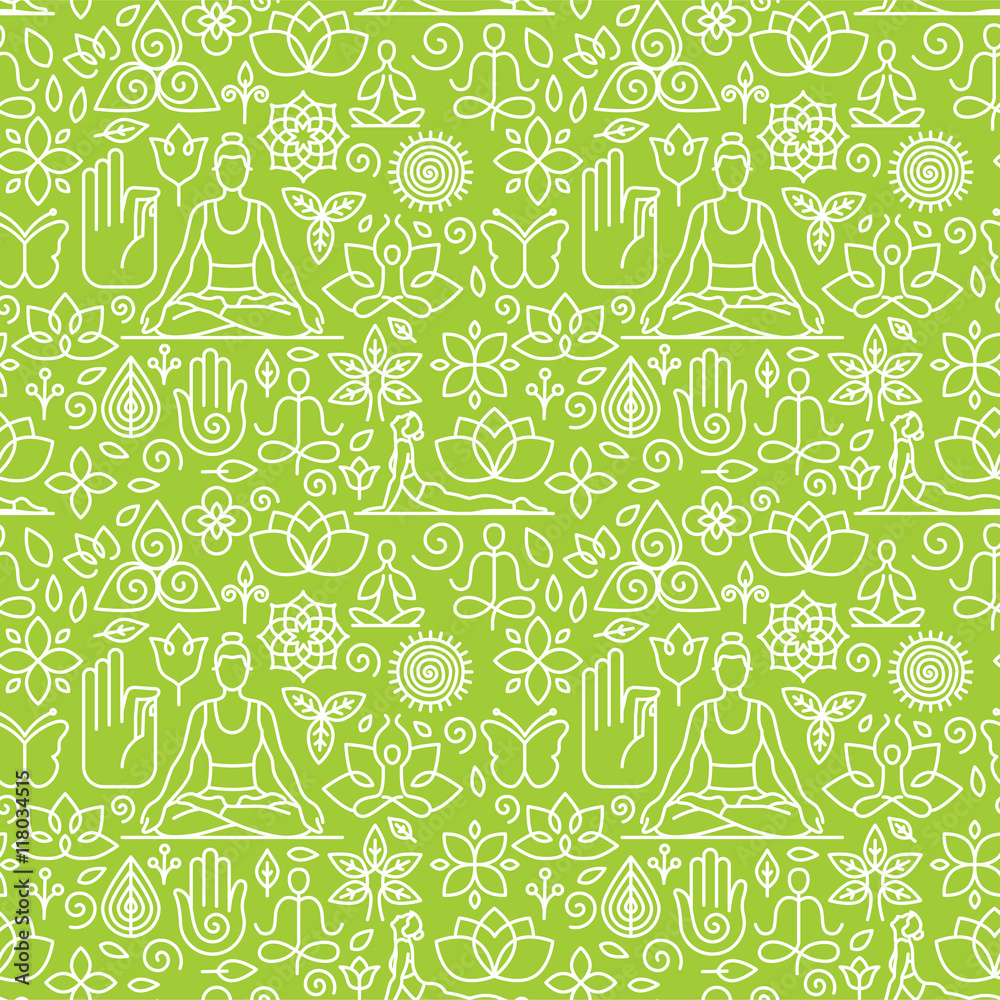 Vector seamless pattern with icons - yoga concepts