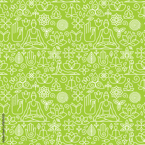 Vector seamless pattern with icons - yoga concepts