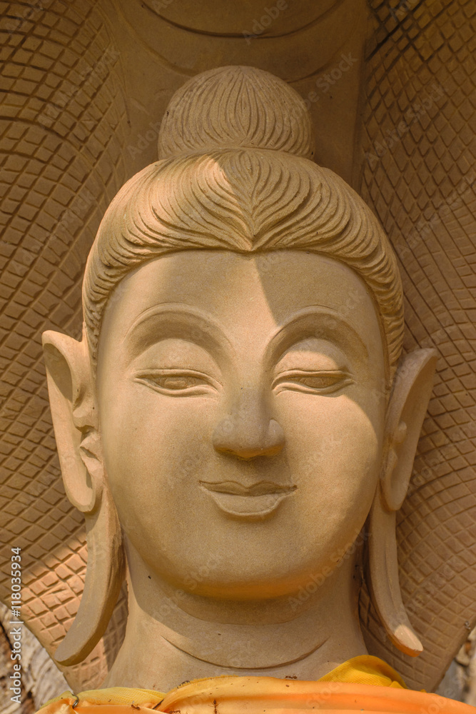 Closeup sandstone buddha statue 