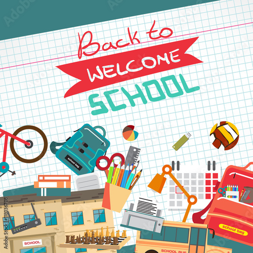 Back to school flat cartoon design modern vector illustration ba