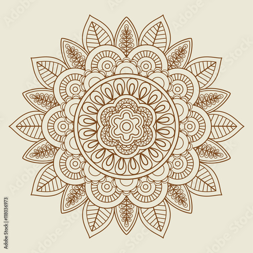 Hand drawn floral rosette in vintage colors. Vector illustration