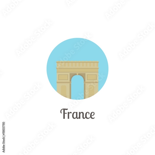 France arch landmark isolated round icon. Vector illustration