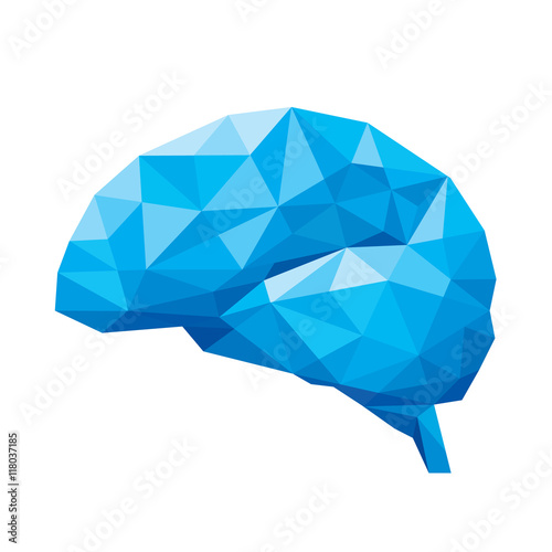 polygonal brain design. Creative concept of the human brain consists of blue polygons, vector illustration, isolated on white background