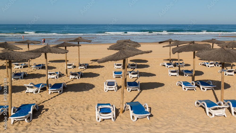 hammocks on the beach of La Barrosa, Cadiz, Spain