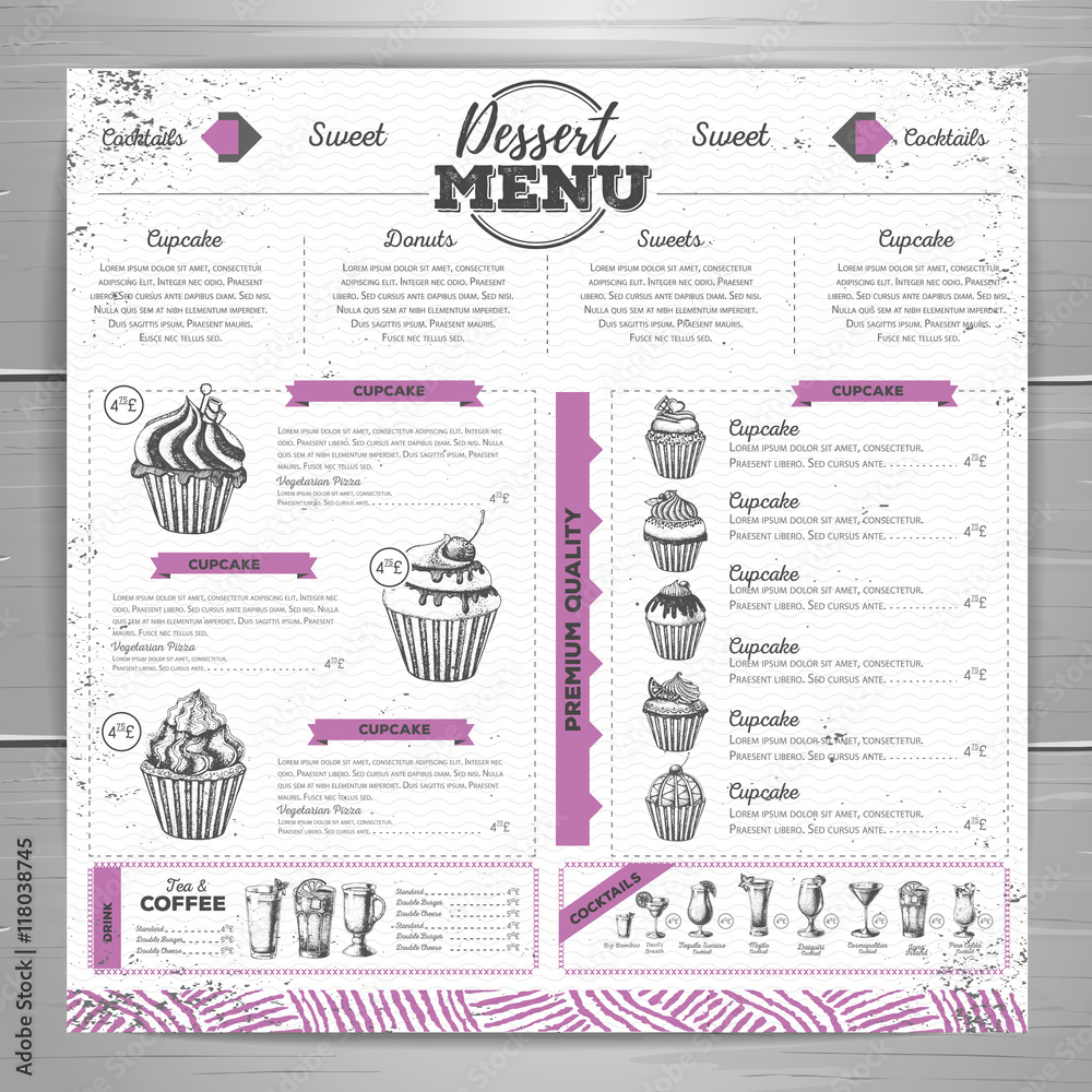 Vintage dessert menu design. Sweet cupcake